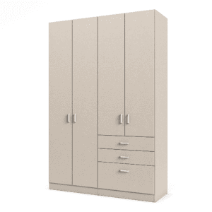 ארון 4 דלתות עם 6 חללי אחסון נפרדים + תא תלייה לקולבים ו- 3 מגירות – דגם אגם