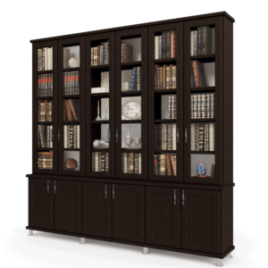 ספריית קודש עם 5 דלתות זכוכית + תא תצוגה מרכזי, ו- 6 דלתות אחסון תחתונות – דגם  MIRON 6