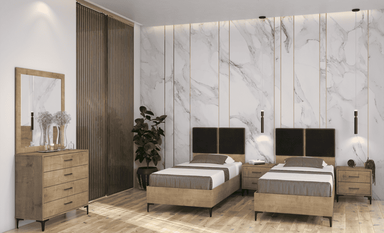 חדר שינה הכולל מיטה יהודית עם ארגז מצעים, טואלט ושידות – דגם מרדכי - אוליווד חנות רהיטים